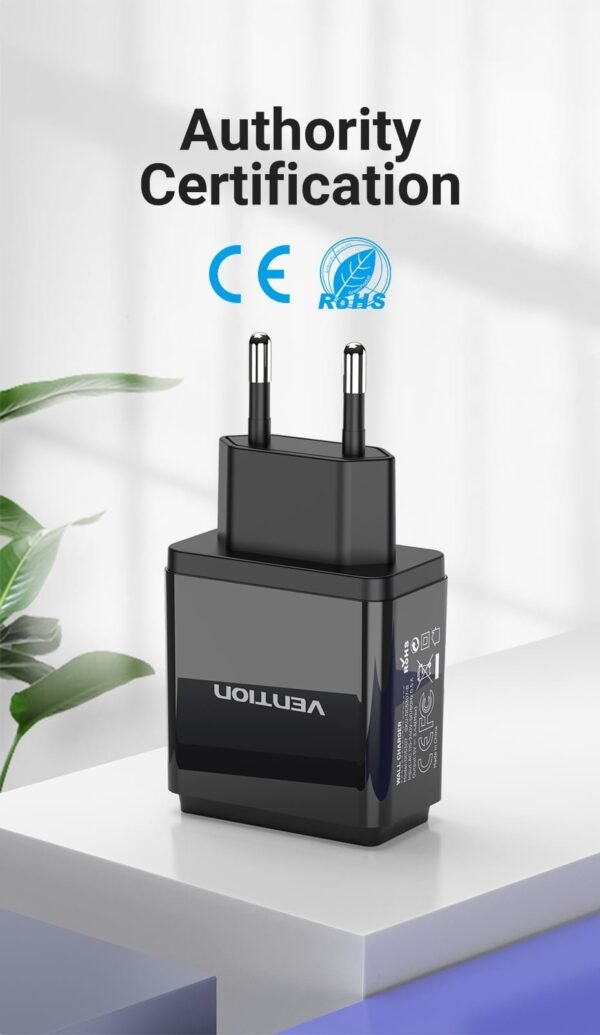 Vention FADB0-UK 1-Port USB-C Wall Charger (20W) UK-Plug (Black) - Image 3