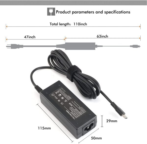 Original 45W Type C  AC Adapter Laptop Charger for Acer Aspire 5532 5349 5750 5742 5250 5253 5733 5534 5336 5552 5560 7560 SB416 AS7750 6423 V.5 V7. V3 R3 R7 S3 E1 M5 series. - Image 2