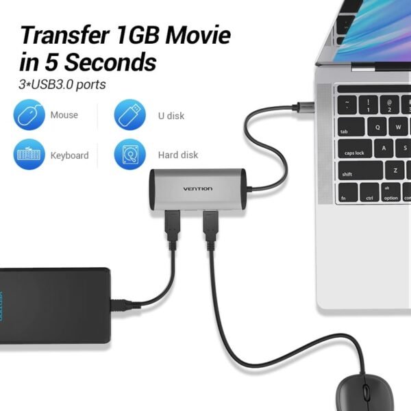 Vention TGDHB Type-C (5 in 1) to USB3.0 * 3/ Docking Station - Image 6