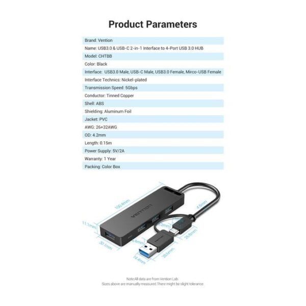 Vention CHTBB 4-Port USB 3.0 Hub With Type C & USB 3.0 2-in-1 - Image 8