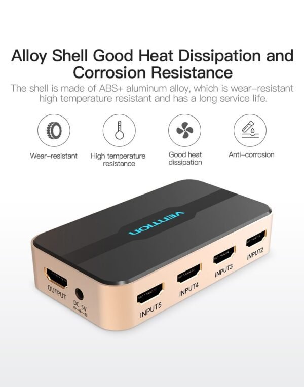 Vention ACDG0 HDMI Switcher 5 In 1 Out (Gold color) - Image 4