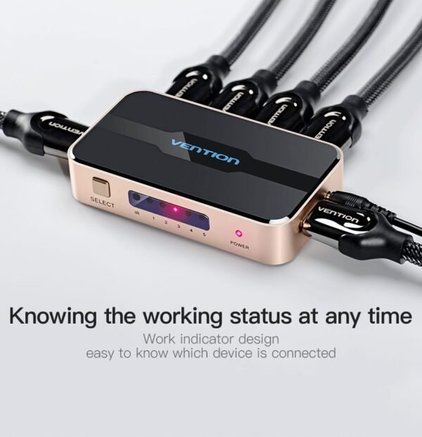 Vention ACDG0 HDMI Switcher 5 In 1 Out (Gold color) - Image 5
