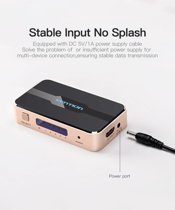 Vention ACDG0 HDMI Switcher 5 In 1 Out (Gold color) - Image 3
