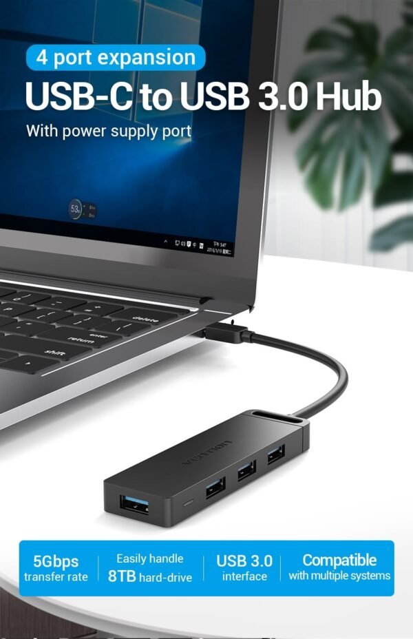 Vention TGKBB Type C to 4 Port USB 3.0 Hub with Power Supply0.15M - Image 2