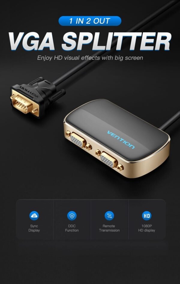 Vention DBABF 1 In 2 Out VGA Splitter 1 Meter (Black)