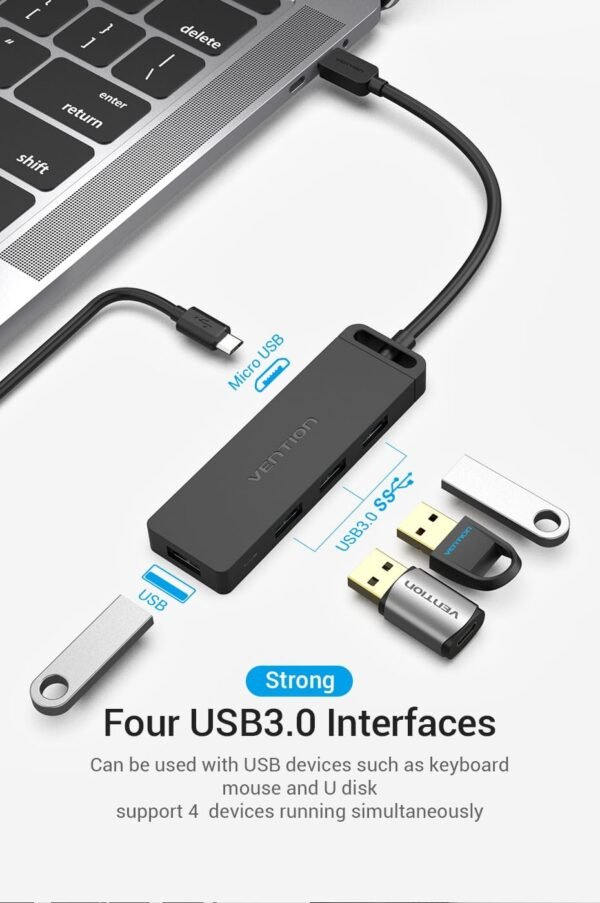 Vention TGKBB Type C to 4 Port USB 3.0 Hub with Power Supply0.15M - Image 3