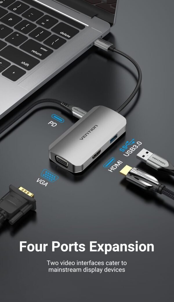 Vention TOAHB USB C (4 in 1) To HDMI/VGA/USB3.0/ Docking Station - Image 2