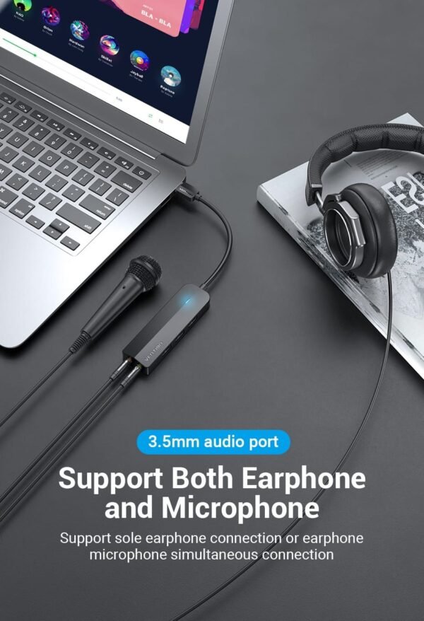 Vention CHIBB 3-Port USB3.0 Hub with Sound Card and Power Supply - Image 3