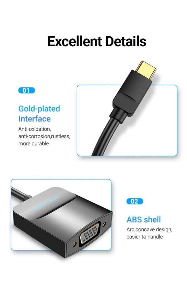 Vention TDDBB Type-C To VGA Adapter 0.15M Black ABS Type (Black) - Image 4
