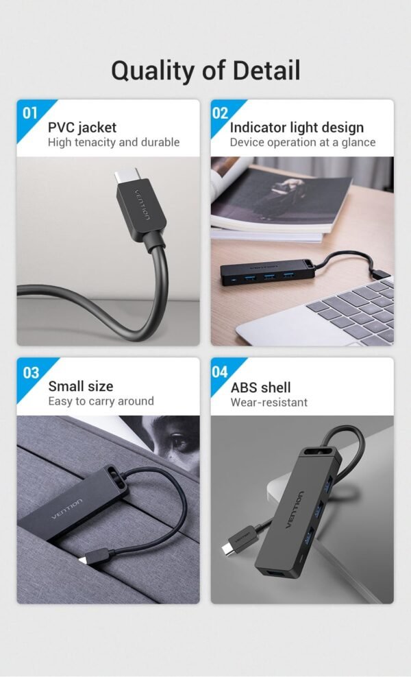 Vention TGKBB Type C to 4 Port USB 3.0 Hub with Power Supply0.15M - Image 6