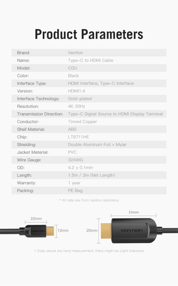 Vention CGUBH Type-C To HDMI Cable 2Meter (BLACK) - Image 5