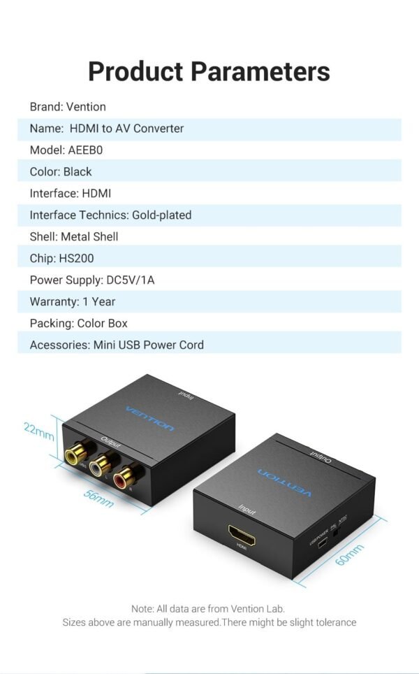 Vention AEEB0 HDMI To RCA Converter (Black Metal Type)