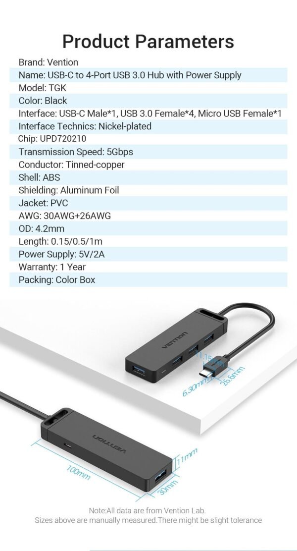Vention TGKBB Type C to 4 Port USB 3.0 Hub with Power Supply0.15M - Image 7