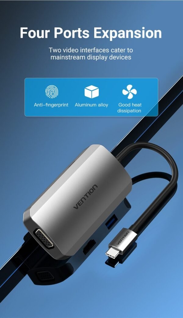 Vention TOAHB USB C (4 in 1) To HDMI/VGA/USB3.0/ Docking Station - Image 3
