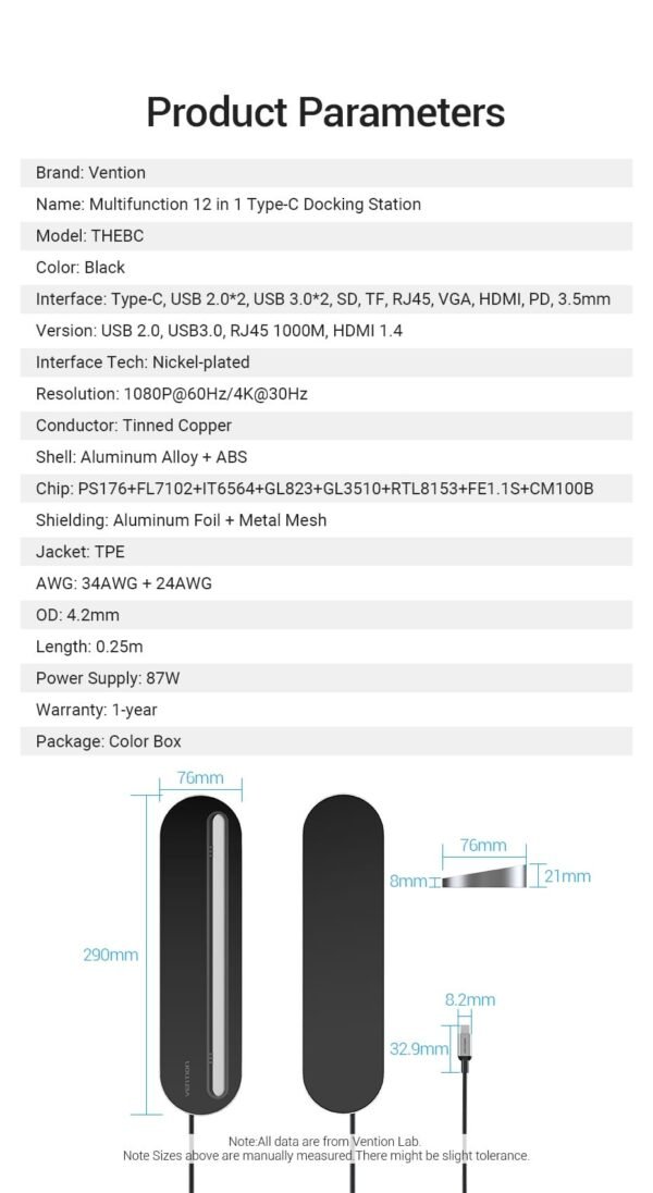 Vention THEBC Multi-Function 12 in 1 Docking Station (Black) - Image 7