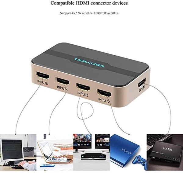 Vention ACDG0 HDMI Switcher 5 In 1 Out (Gold color) - Image 7