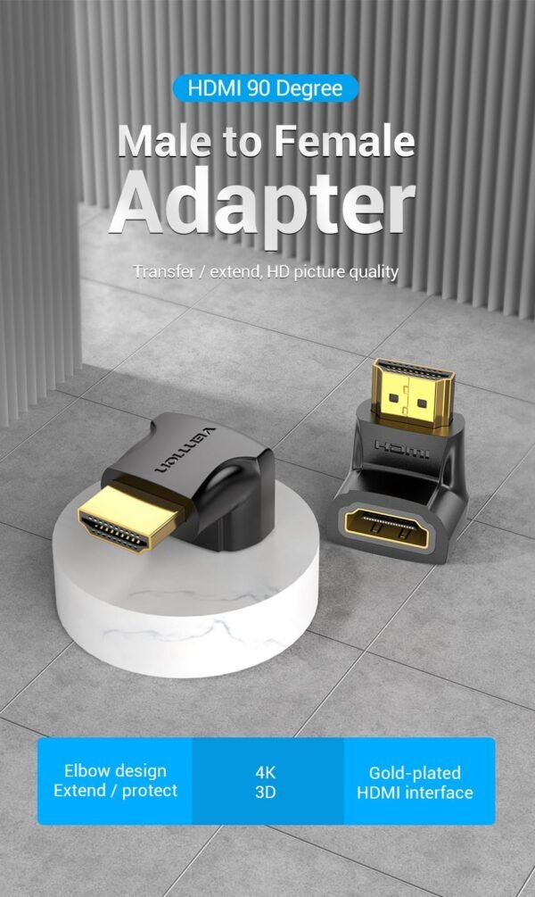 Vention AIOB0 HDMI 90 Degree Male To Female Adapter (Black) - Image 2
