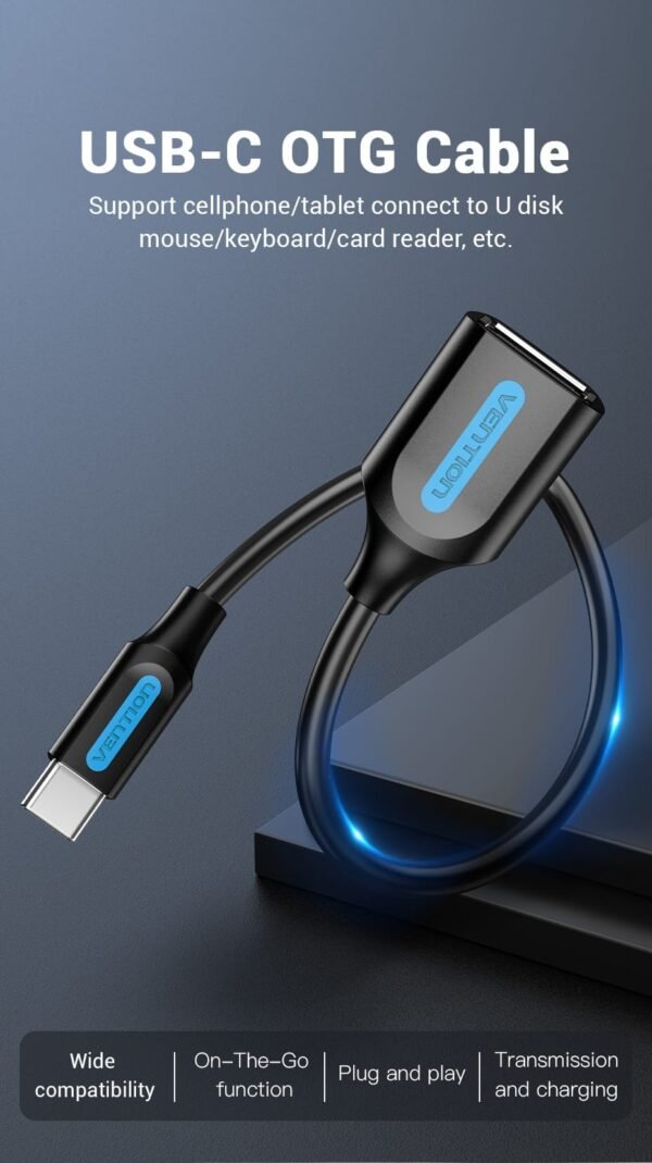 Vention CCSBB USB 2.0 C Male To A Female OTG Cable 0.15M (Black)