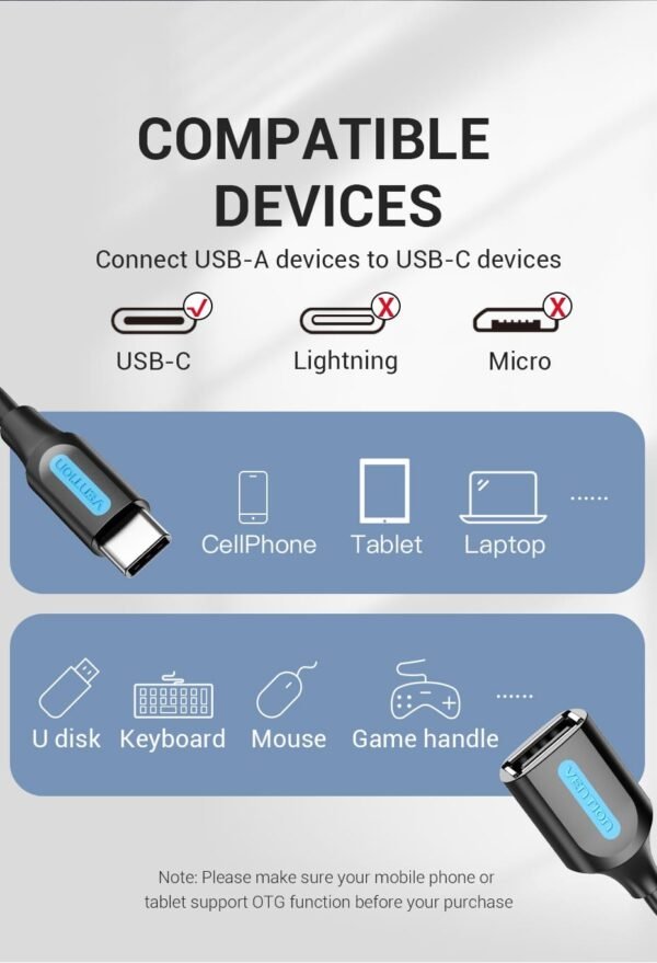 Vention CCSBB USB 2.0 C Male To A Female OTG Cable 0.15M (Black) - Image 2