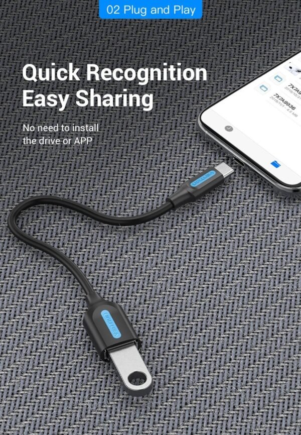 Vention CCSBB USB 2.0 C Male To A Female OTG Cable 0.15M (Black) - Image 3