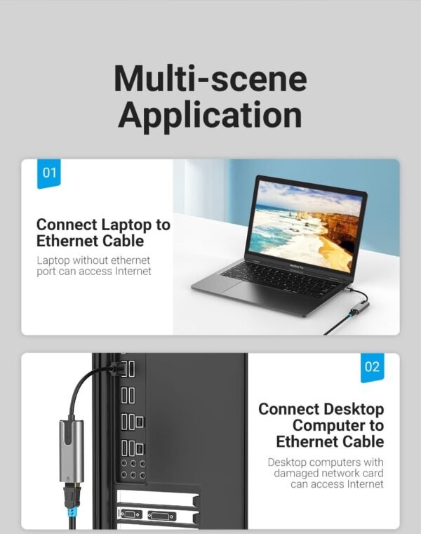 Vention CEWHB USB 3.0-A To Gigabit Ethernet Adapter Gray 0.15M - Image 3
