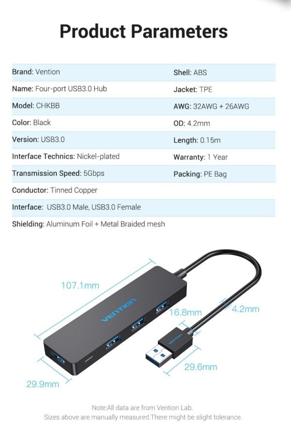 Vention CHKBB 4 Ports USB3.0 HUB 0.15M (Black) - Image 9