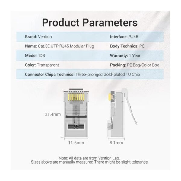 Vention IDBR0-100 Cat.5E UTP RJ45 Modular Plug Transparent 00Pack - Image 3