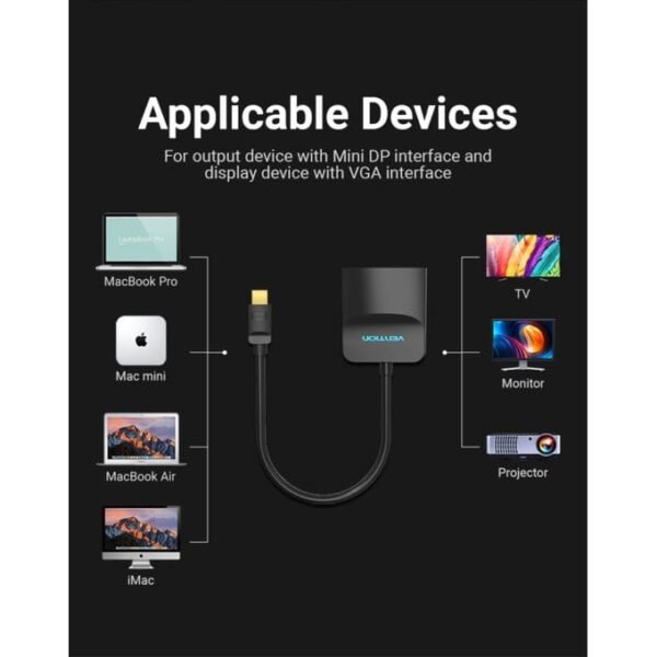 Vention HBDBB Mini  (DP) To VGA Converter 0.15M- Black - Image 2