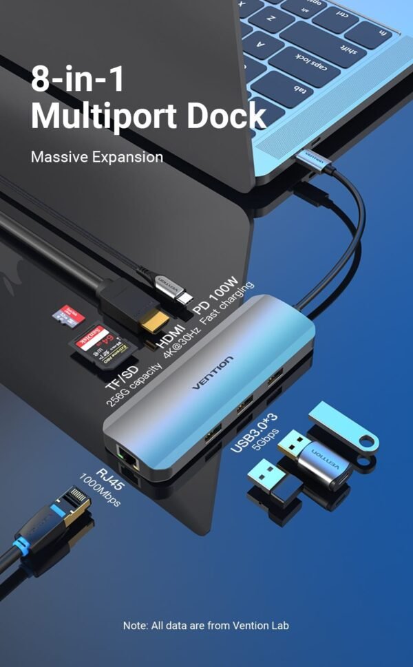 Vention Multi-function USB-C (8-in-1) Docking Station 0.15 Meter - Image 3