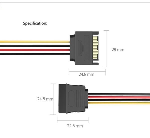 Vention KDABY SATA 15P Power Extension Cable 0.3M (Black) - Image 3