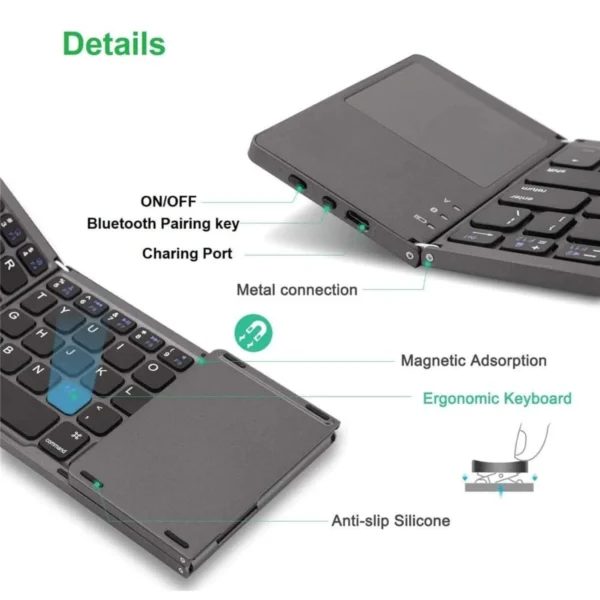 B033 Mini Folding keyboard Wireless Bluetooth Keyboard with Touchpad for Windows,Android, IOS - Image 2