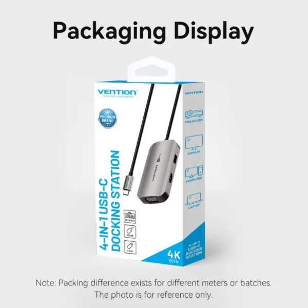 Vention USB-C to HDMI/VGA/USB 3.0/PD Docking Station 0.15M Gray Aluminum Alloy Type-TQAHB - Image 13