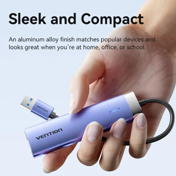 Vention USB Hub USB 3.0 to USB 3.0 x 3/RJ45/USB-C 0.15M Blue Aluminum Alloy Type-TGFSB - Image 2