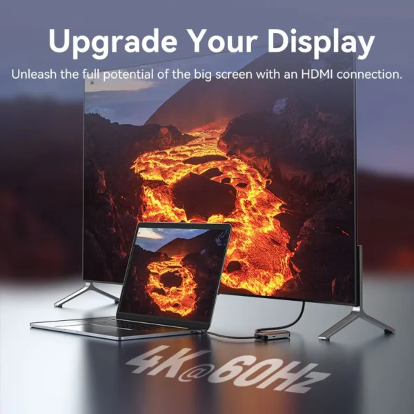 Vention USB-C to HDMI/VGA/USB 3.0/PD Docking Station 0.15M Gray Aluminum Alloy Type-TQAHB - Image 11