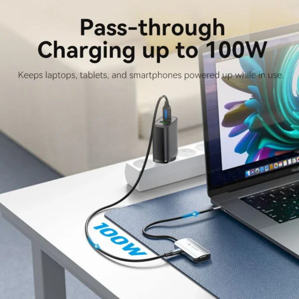 Vention USB-C to HDMI/VGA/USB 3.0/PD Docking Station 0.15M Gray Aluminum Alloy Type-TQAHB - Image 6