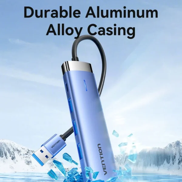 Vention USB Hub USB 3.0 to USB 3.0 x 3/RJ45/USB-C 0.15M Blue Aluminum Alloy Type-TGFSB - Image 5