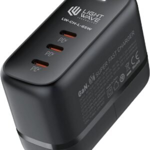 Light Wave LW-CH-L-65W Desktop Charger 3 USB Type-C Ports with PD 65W Power Output 2M Cable Fast Charging Solution