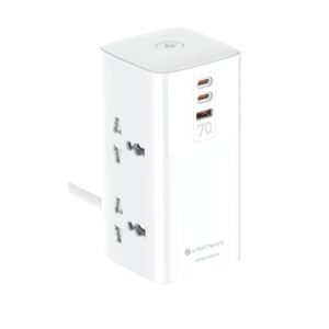 Light Wave LW-EXT-43U-3P Power Extension Tower 4-Way Socket with 3 USB Fast Charging Ports 70W Super Fast Charging Surge Protection