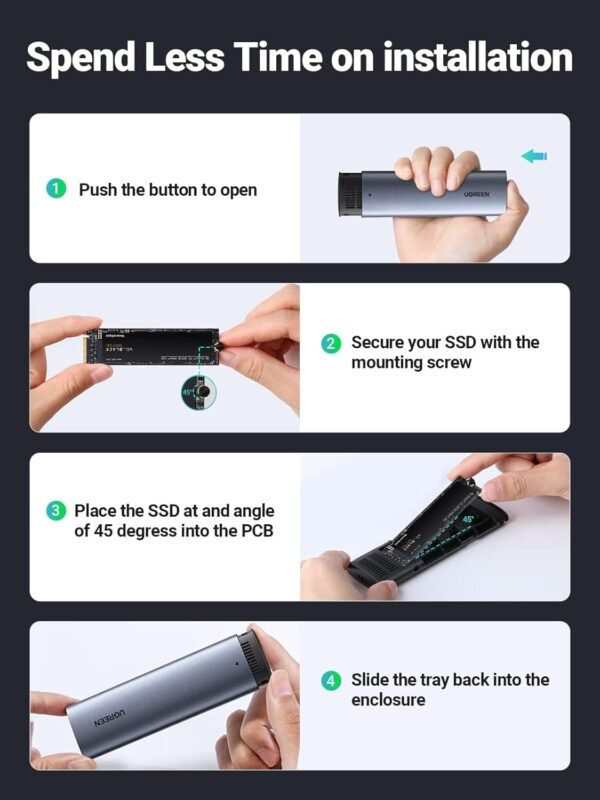 UGREEN NVMe and SATA M.2 Enclosure Tool-Free USB C 3.2 Gen2 Supports M and B&M Keys 2280/ 2230/ 2242/ 2260 SSDs - Image 4