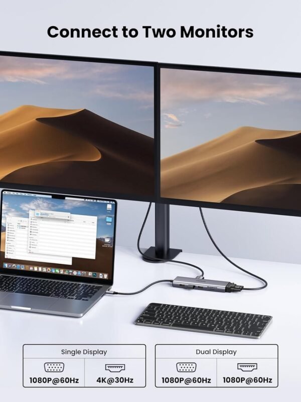 UGREEN USB-C 10-in-1 Docking Station with 4K HDMI and VGA, 1Gbps Ethernet, 100W PD, 3 USB 3.0 Ports, 3.5mm Audio Jack, SD/TF Card Slots, Multi Adapter - Image 6