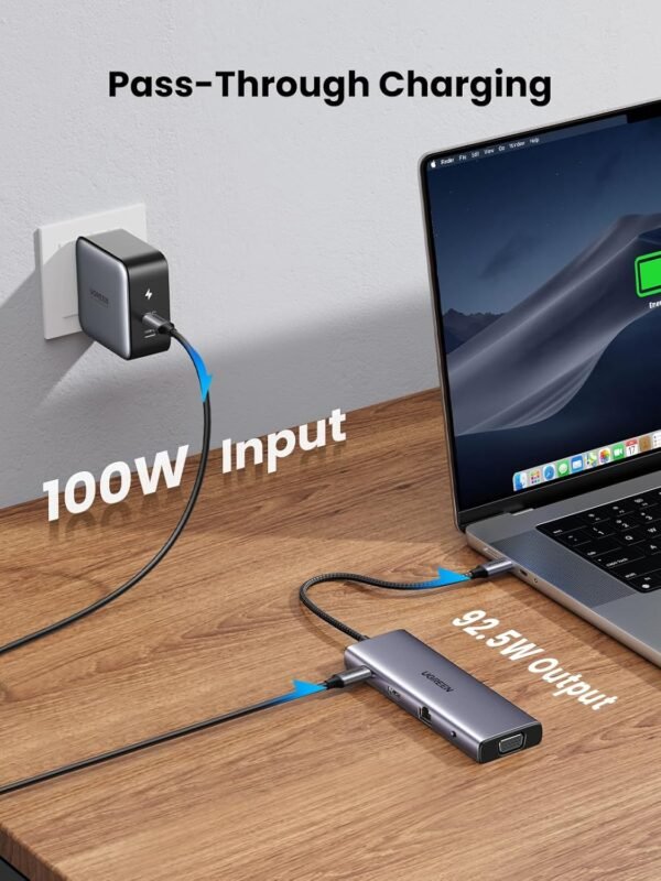 UGREEN USB-C 10-in-1 Docking Station with 4K HDMI and VGA, 1Gbps Ethernet, 100W PD, 3 USB 3.0 Ports, 3.5mm Audio Jack, SD/TF Card Slots, Multi Adapter - Image 7
