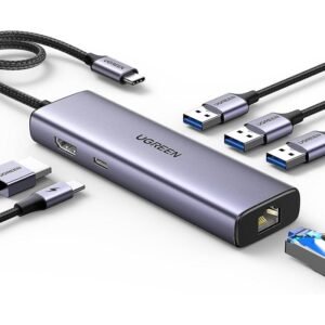 UGREEN 6-in-1 USB-C To 3*USB 3.0 A/HDMI/RJ45/ 100W PD Multi-function Hub – CM512 (UG-15598) – Gray