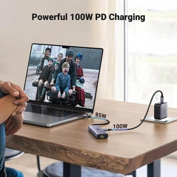 UGREEN 6-in-1 USB-C To 3*USB 3.0 A/HDMI/RJ45/ 100W PD Multi-function Hub – CM512 (UG-15598) – Gray - Image 7