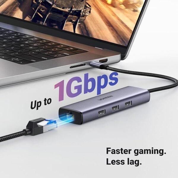 UGREEN 6-in-1 USB-C To 3*USB 3.0 A/HDMI/RJ45/ 100W PD Multi-function Hub – CM512 (UG-15598) – Gray - Image 6