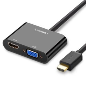 UGREEN HDMI To VGA + HDMI Converter, 3.5mm Audio Output, Resolution 4K*2K/1080P Gold Plated-Black | 40744