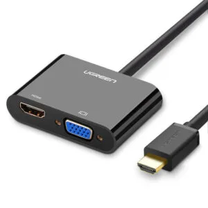 UGREEN HDMI To VGA + HDMI Converter, 3.5mm Audio Output, Resolution 4K*2K/1080P Gold Plated-Black | 40744