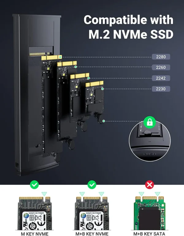 UGREEN NVMe and SATA M.2 Enclosure Tool-Free USB C 3.2 Gen2 Supports M and B&M Keys 2280/ 2230/ 2242/ 2260 SSDs - Image 6