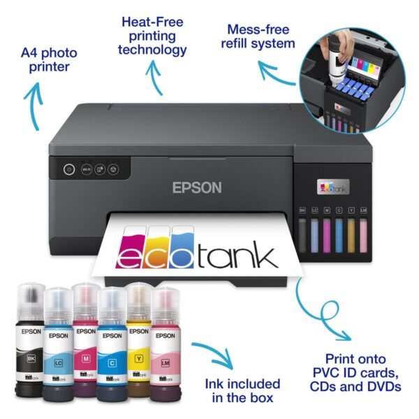 Epson EcoTank L8050 Ink Tank Wireless High Volume Photo Printer-Can Print CD's and PVC ID Cards - Image 5