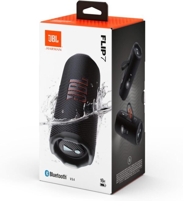 JBL Flip 7 - JBL Pro Sound with AI Sound Boost up to 16 hours of playtime multi-speaker connection via Auracast and waterproof Speaker – Black. - Image 2