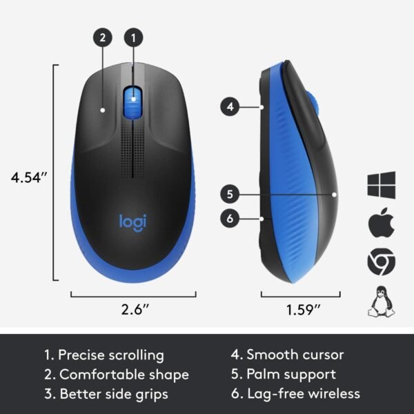 Logitech Wireless Mouse M191 Full Size Mouse-Blue - Image 2